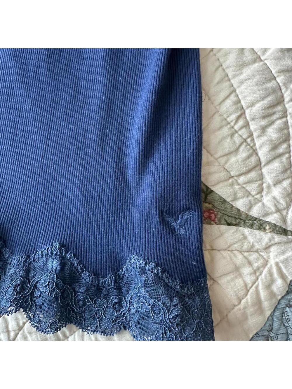 Vintage Y2K American Eagle navy blue lace trim cami tank top Size L summer - Picture 3 of 7